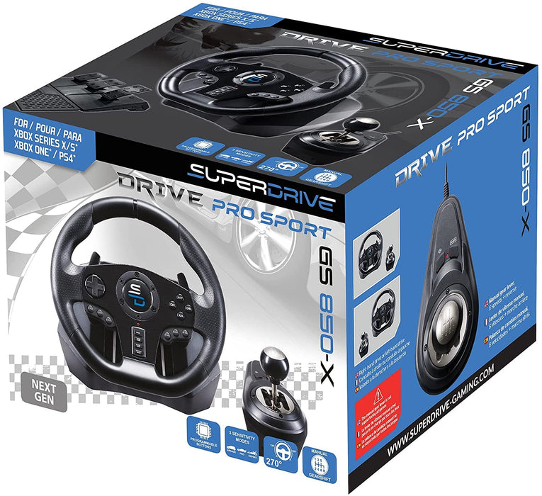 GRADE B - Subsonic GS 850X Universal Gaming Steering Wheel With Vibration, Pedals And Manual Gear Shift For Xbox Series X/S, Xbox One & PS4 - SUB-5627-GRADEB
