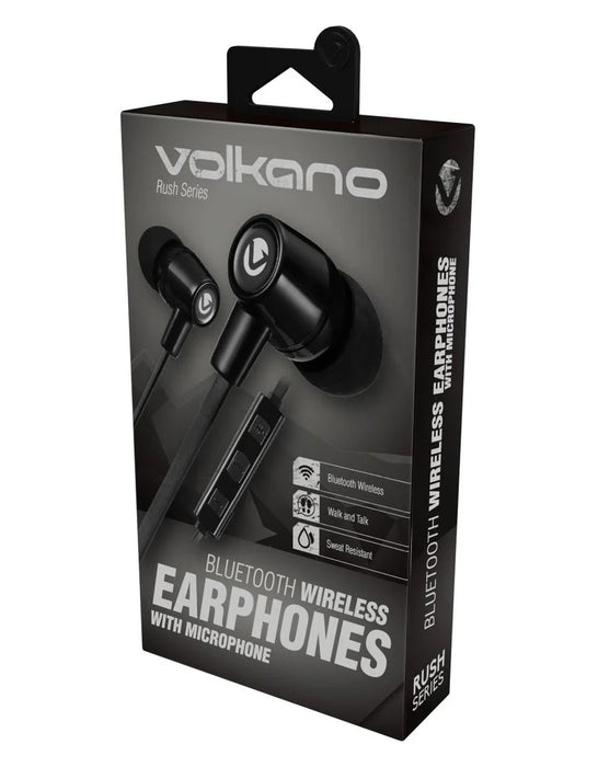 Volkano Rush Series Bluetooth Earphones With Microphone - Black - VOLK-VBS-201/BLK